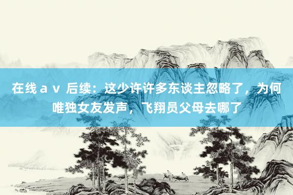 在线ａｖ 后续：这少许许多东谈主忽略了，为何唯独女友发声，飞翔员父母去哪了