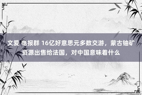 文爱 电报群 16亿好意思元多数交游，蒙古铀矿资源出售给法国，对中国意味着什么