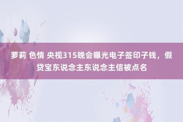 萝莉 色情 央视315晚会曝光电子签印子钱，假贷宝东说念主东说念主信被点名