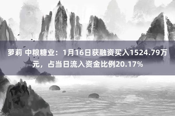 萝莉 中粮糖业：1月16日获融资买入1524.79万元，占当日流入资金比例20.17%