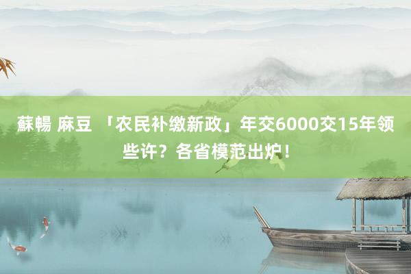 蘇暢 麻豆 「农民补缴新政」年交6000交15年领些许？各省模范出炉！