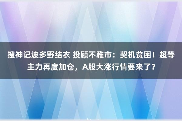 搜神记波多野结衣 投顾不雅市：契机贫困！超等主力再度加仓，A股大涨行情要来了？