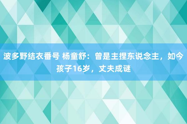 波多野结衣番号 杨童舒：曾是主捏东说念主，如今孩子16岁，丈夫成谜