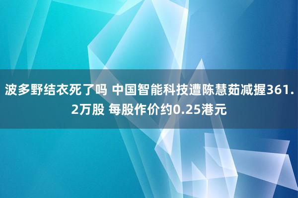 波多野结衣死了吗 中国智能科技遭陈慧茹减握361.2万股 每股作价约0.25港元