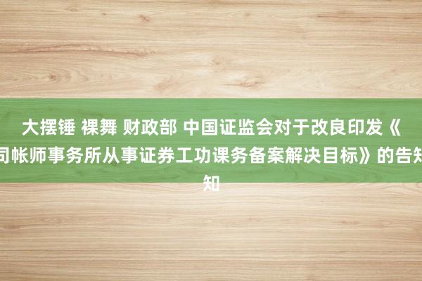 大摆锤 裸舞 财政部 中国证监会对于改良印发《司帐师事务所从事证券工功课务备案解决目标》的告知